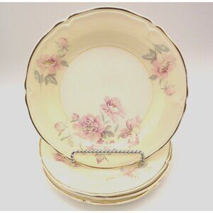 Edwin M Knowles Salad Plate Set of 4 Semi Vitreous Pink Roses 45-3 USA 7 3/8"